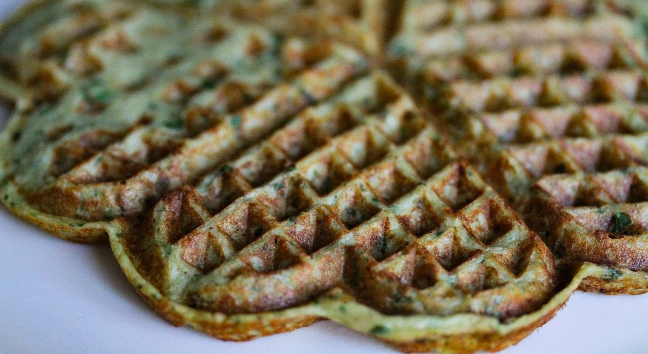 Savoury waffles - healthy kids recipes - aubergine and feta - closeup