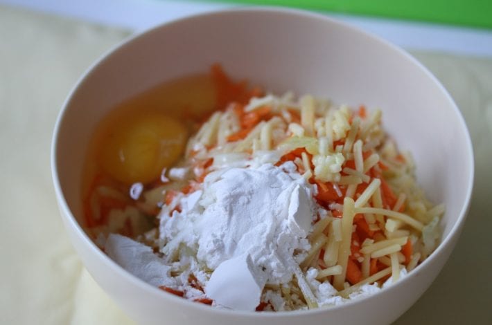 Vegetable waffles carrot and courgette - mixing bowl