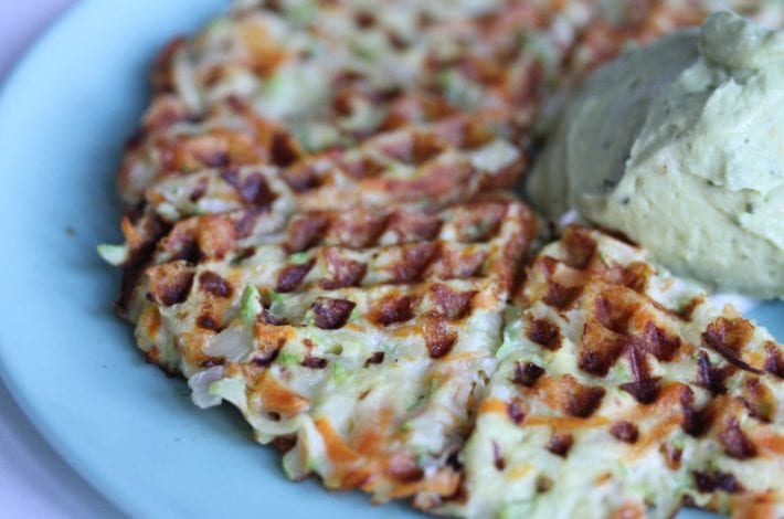 Vegetable waffles carrot and courgette - waffle with guacamole
