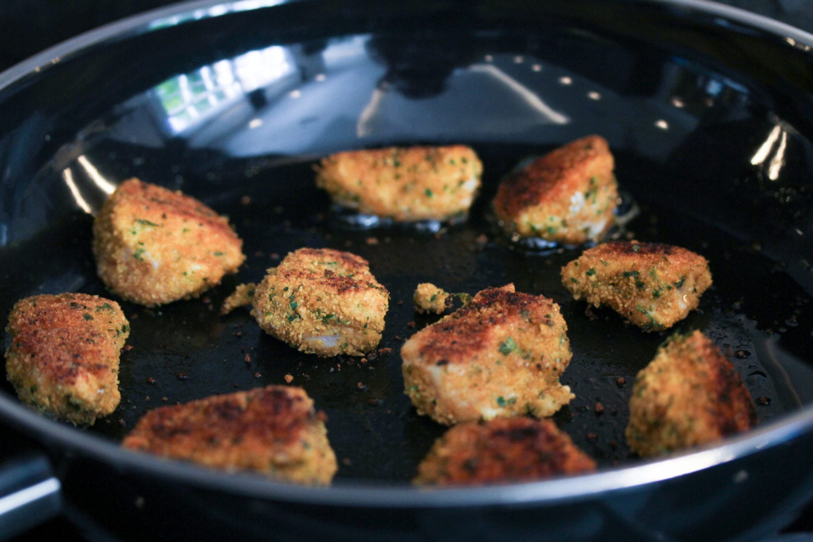 Gluten free chicken nuggets - healthy kids recipes - frying 1
