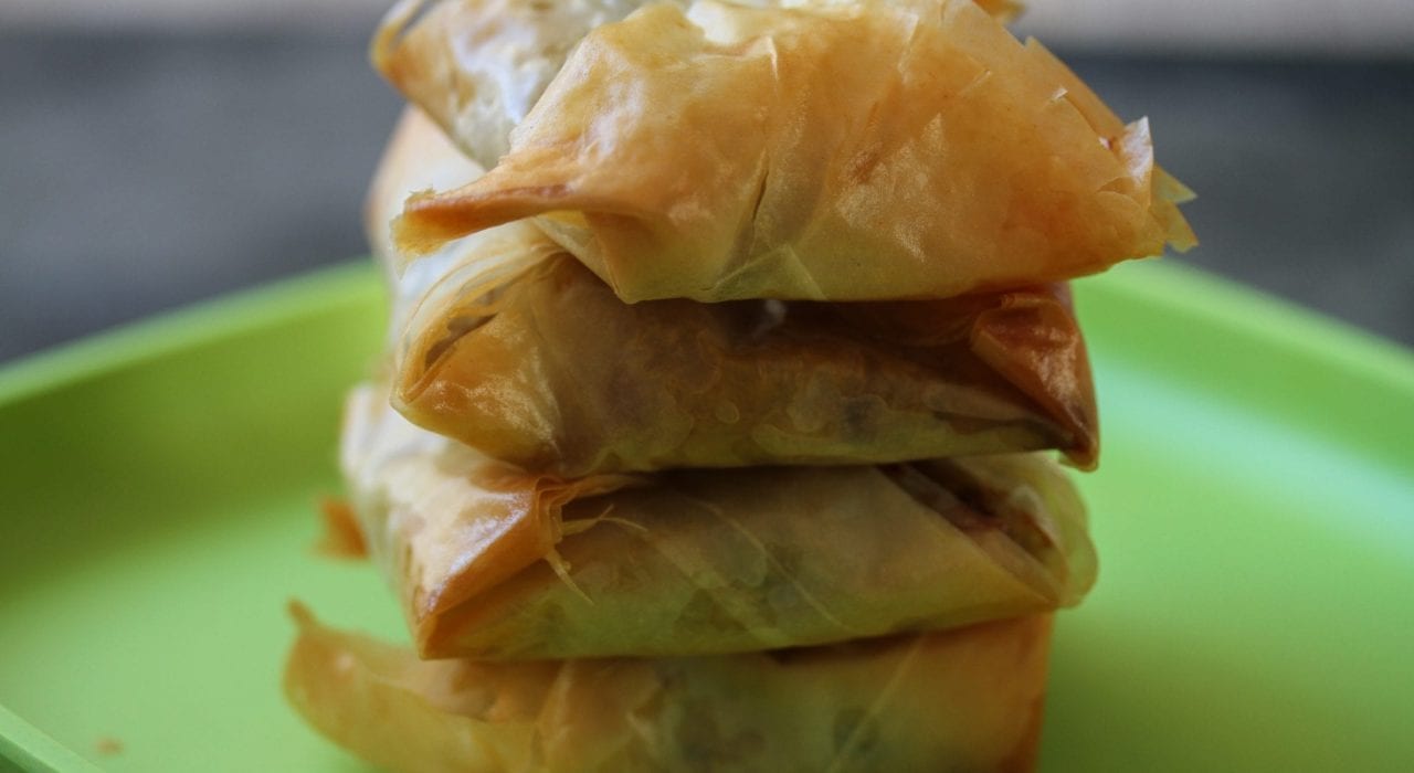 Kids dinner - chicken filo parcels - chicken mushrooms and spinach filo pies - feature