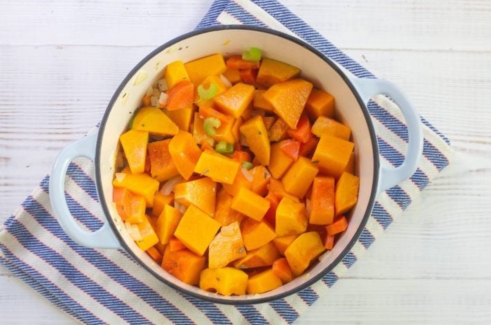 Make this classic squash and pumpkin soup this Halloween - creamy pumpkin soup with rosemary and served in pumpkin shells