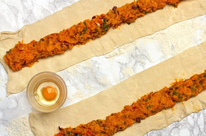 Vegetarian sausage rolls - squash and goats cheese rolls