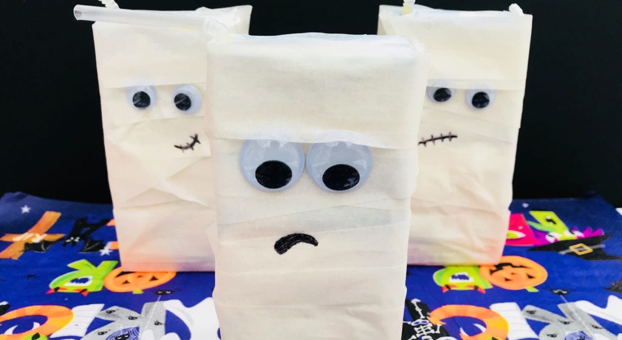 halloween party decorations - juice box mummies - halloween crafts - halloween kids crafts