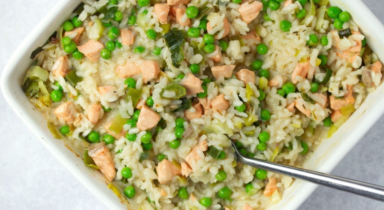 baby recipe - weaning recipe - first foods - risotto with salmon peas and leeks