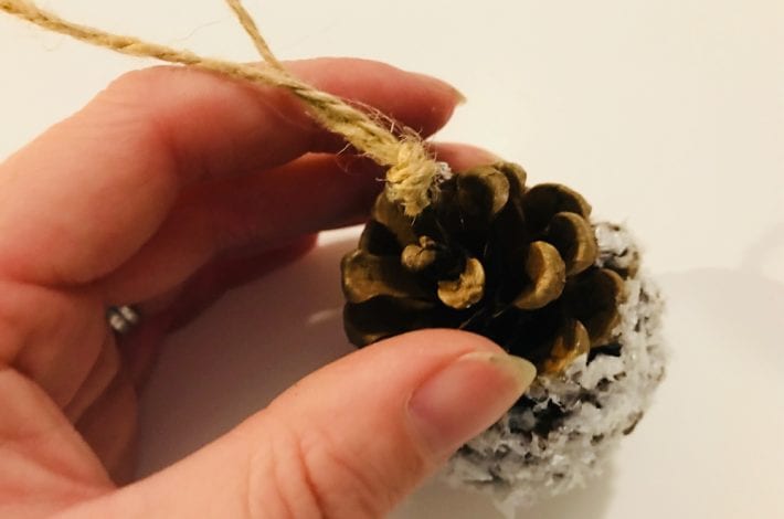 pine cone decorations - christmas decorations - snowy pine cones