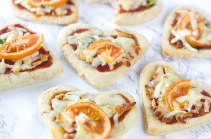 Pizza hearts - try this fun Valentines recipe for kids with these mini pizzas