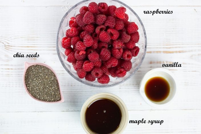 Sugar free jam recipe - make this delicious raspberry and chia seed jam as part of our roly poly cake filling or just to enjoy on its own