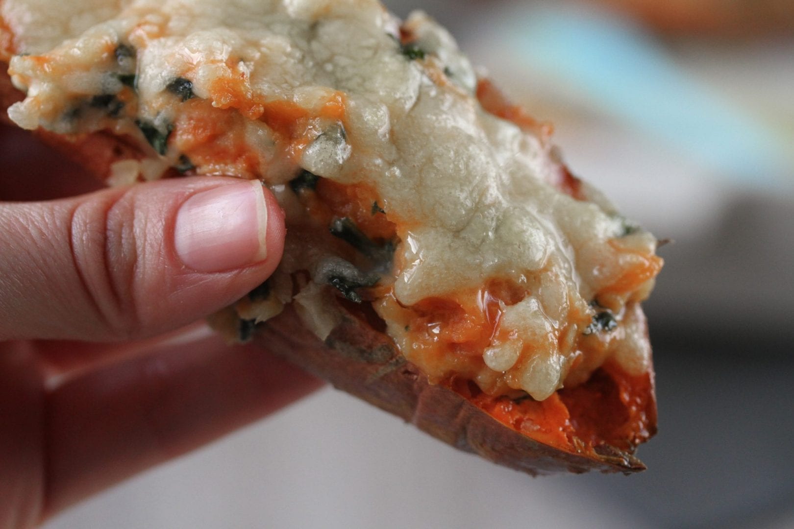 Sweet potato skins - try these loaded sweet potato skins for a healthier sweet potato skin recipe
