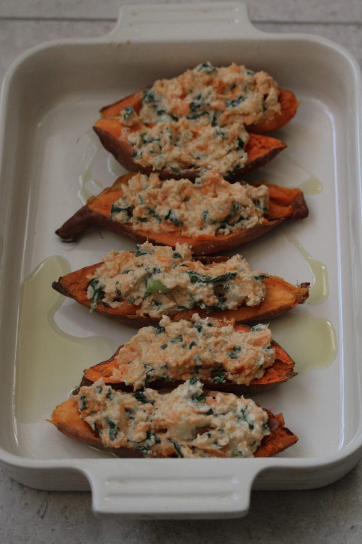 Sweet potato skins - try these loaded sweet potato skins for a healthier sweet potato skin recipe