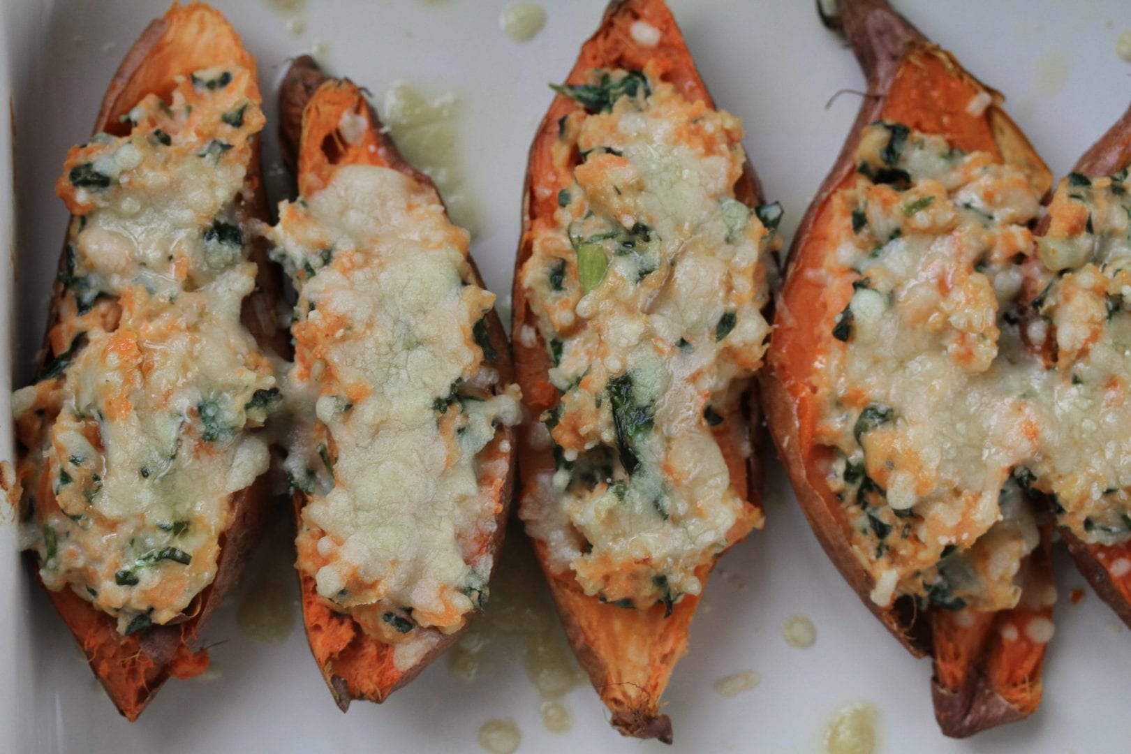 Sweet potato skins - try these loaded sweet potato skins for a healthier sweet potato skin recipe