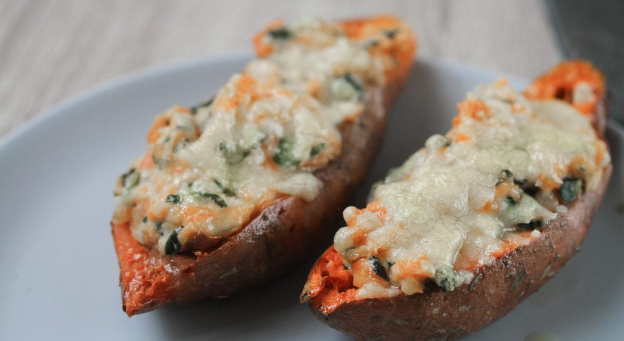 Sweet potato skins - try these loaded sweet potato skins for a healthier sweet potato skin recipe