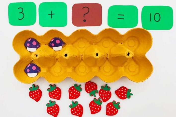 number bonds, learn number bonds with an egg box