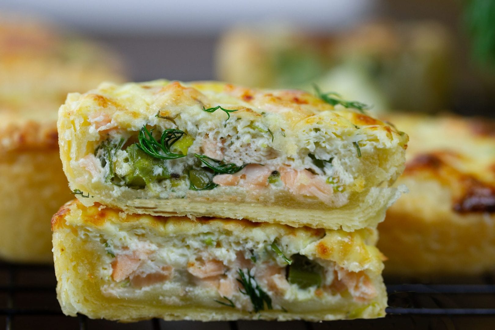 salmon tartlets - make these mini salmon tarts with asparagus dill and parmesan