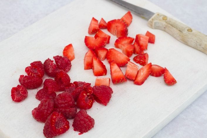 Healthy bircher muesli - try this deliciously healthy bircher muesli made with raspberry strawberries and chia seeds for a healthy breakfast for kids