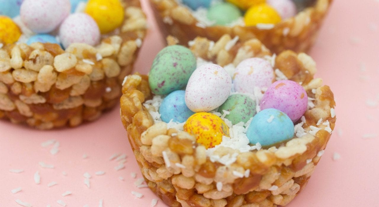Healthy rice krispie nests - peanut butter easter nests for kids to enjoy a healthy snack this Easter