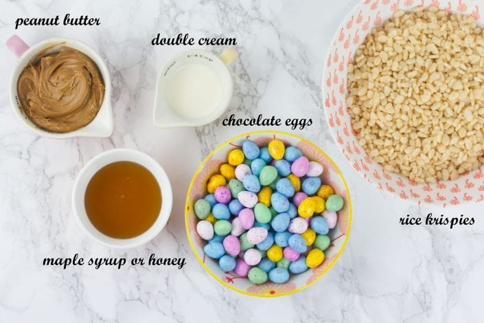 Healthy rice krispie nests - peanut butter easter nests for kids to enjoy a healthy snack this Easter - ingredients