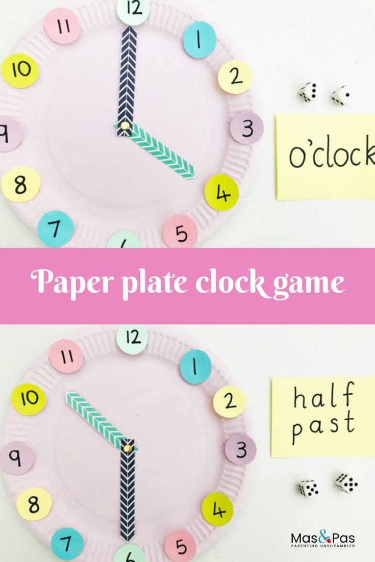 Teaching time to kids - Play this paper plate clock game for learning to tell the time