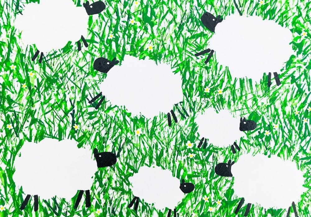 Dancing sheep craft for toddlers - give this spring craft for kids a go and paint these leaping lambs in a grassy meadow