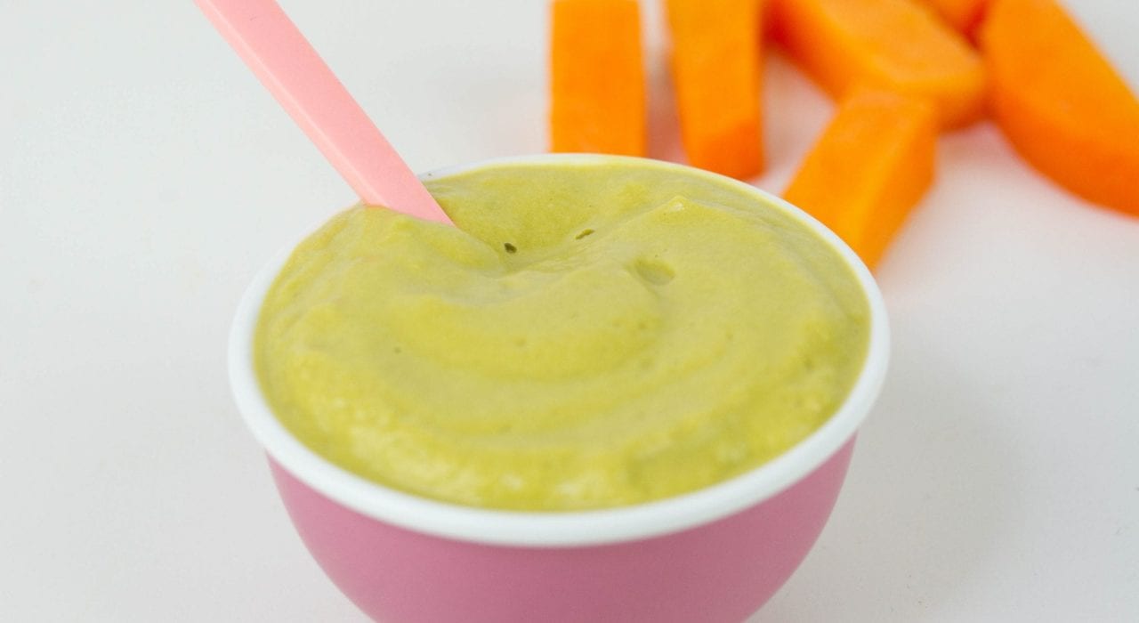 spinach, pumpkin leek and chicken baby puree - baby's first foods and a tasty puree for weaning baby