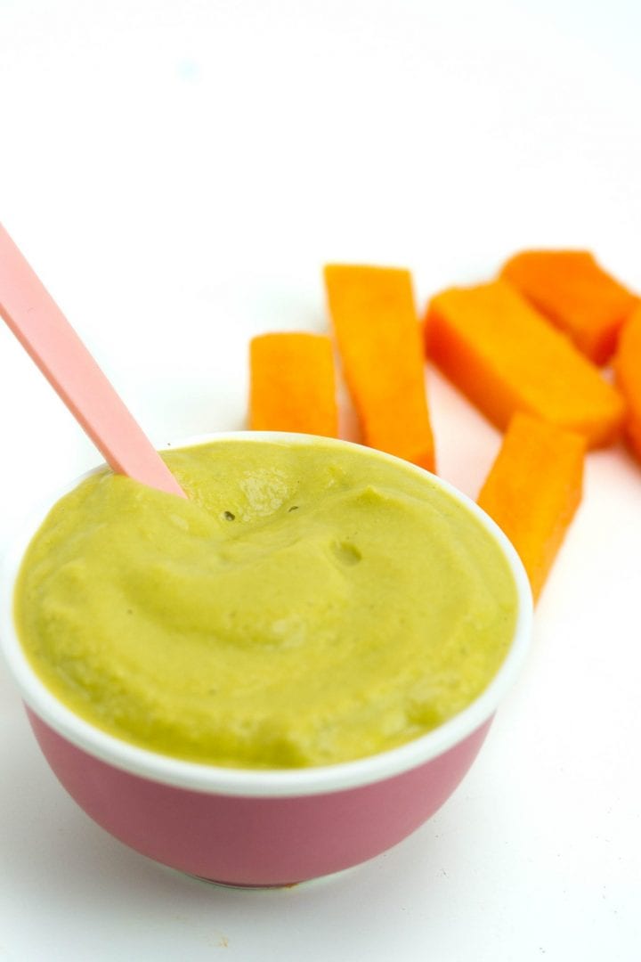 spinach, pumpkin leek and chicken baby puree - baby's first foods and a tasty puree for weaning baby