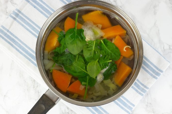 spinach, pumpkin leek and chicken baby puree - baby's first foods and a tasty puree for weaning baby