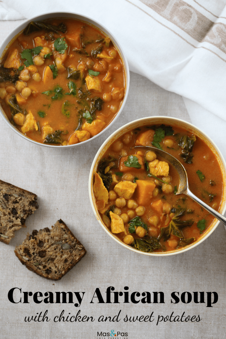 West African stew with chicken sweet potato and chick peas - quick and easy African chicken soup to make for family dinners