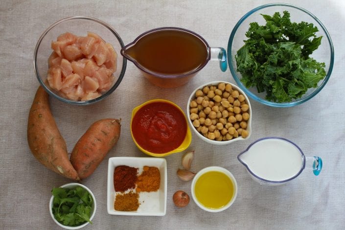 West African stew with chicken sweet potato and chick peas - quick and easy African chicken soup to make for family dinners