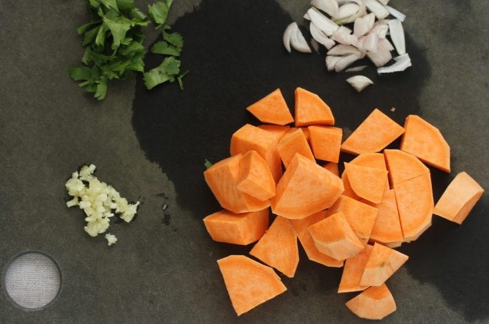 West African stew with chicken sweet potato and chick peas - quick and easy African chicken soup to make for family dinners