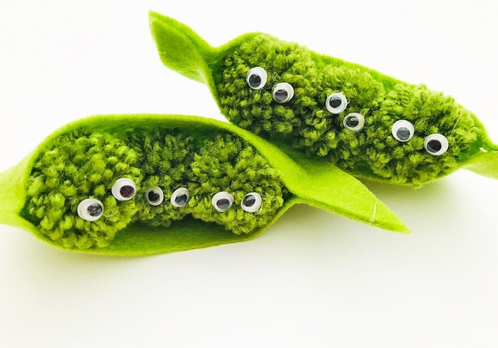 Pom pom peas in a pod - pom pom craft for kids