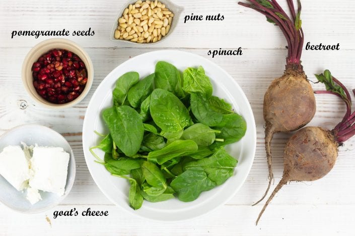 Beetroot salad with goats cheese and pine nuts - healthy summer salad that works as a kids salad
