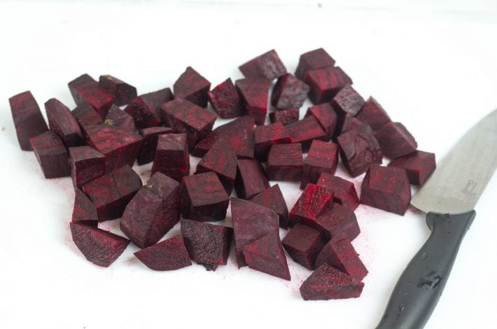 Beetroot salad with goats cheese and pine nuts - healthy summer salad that works as a kids salad