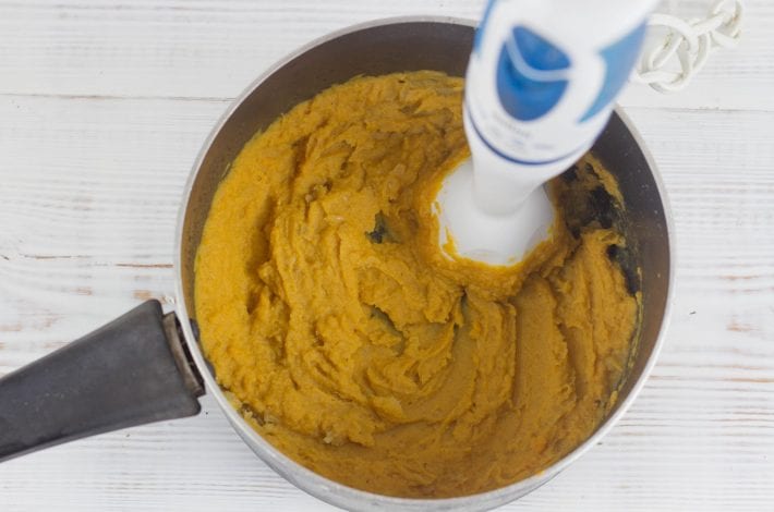Sweet potato and lentil puree and soup - make this weaning recipe for baby as well as a soup for family dinner