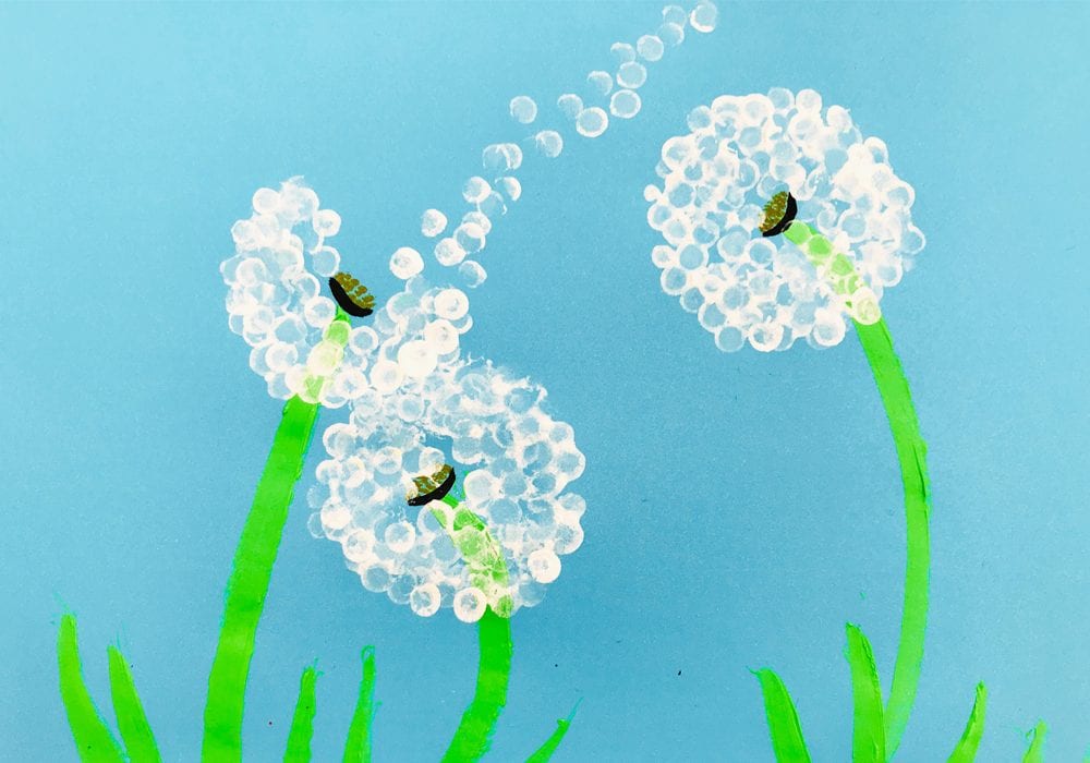 Cotton bud printed dandelions - enjoy this beautiful summer craft for kids and use simple cotton swabs to make this dandelion craft