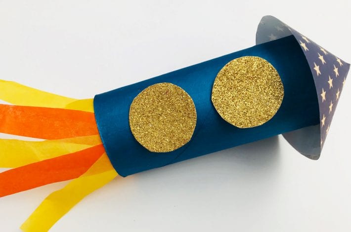 super space rocket craft - make these space rockets using just paper roll, paints, coloured card and tissue paper