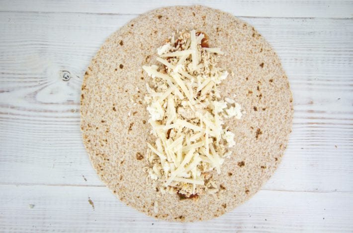 Chicken parmesan wrap - make these delicious chicken wraps with tomato marinara and melted cheese