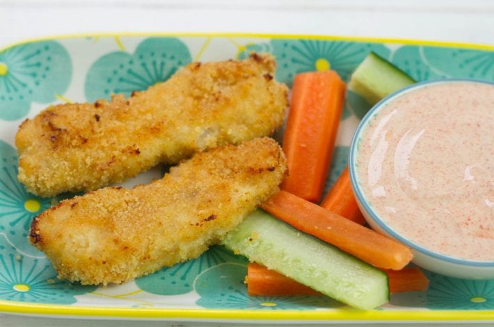 Grilled chicken tenders - tasty chicken tender goujons baked in a breadcrumb mix