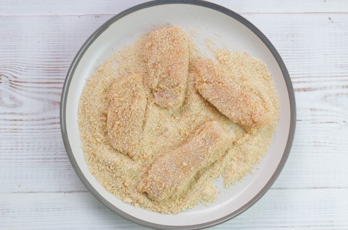Grilled chicken tenders - tasty chicken tender goujons baked in a breadcrumb mix
